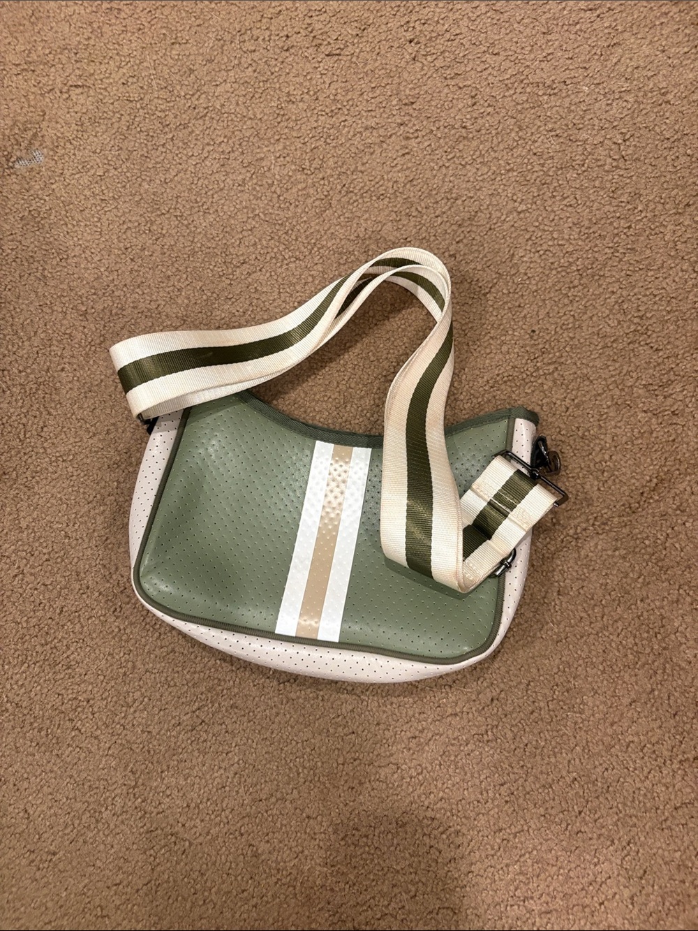 HAUTE SHORE Olive and Cream Striped Crossbody Bag